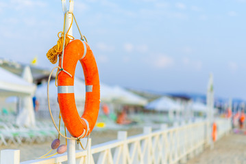 lifebuoy on the background of blue sky