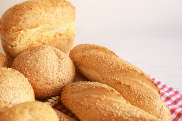 Delicious bread on table, closeup