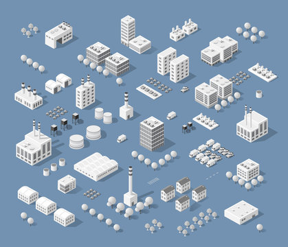 Set of modern isometric buildings