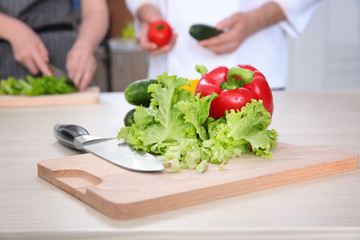 Delicious fresh vegetables on table. Cooking classes concept