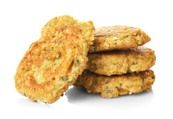 Broccoli pancakes on white background