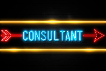 Consultant  - fluorescent Neon Sign on brickwall Front view