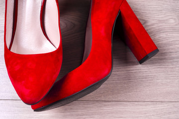 Red female shoes on high heels