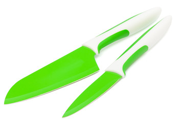 knives with blades of green on white background