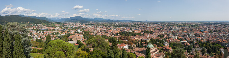 Bergamo, Italy. Landscape on the new city (downtown) from the old fortress located on the top of the hill