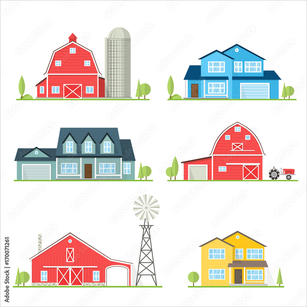 Wall mural vector flat icon suburban american house.