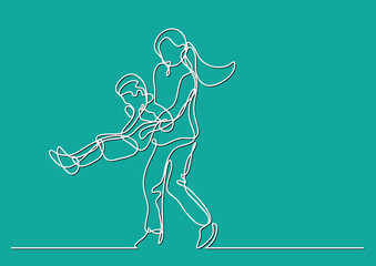 Fototapeta na wymiar continuous line drawing of mother playing with son