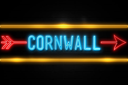 Cornwall  - fluorescent Neon Sign on brickwall Front view