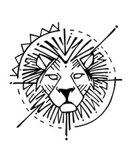 Naklejka premium Lion head hand drawn symbol ink illustration