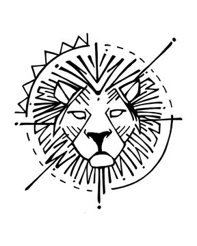 Lion head hand drawn symbol ink illustration