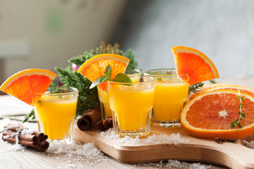 Orange spicy vodka with thyme and mint