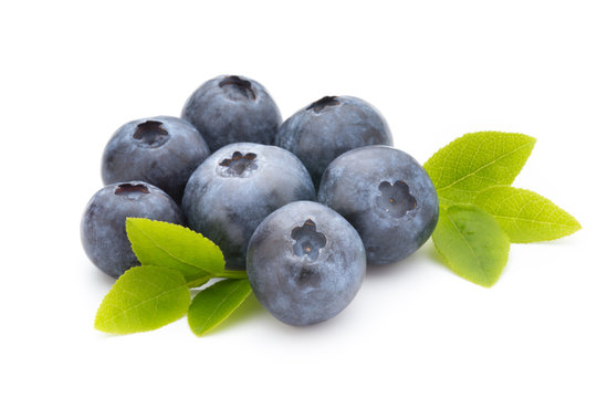 Fresh blueberries on a white background.