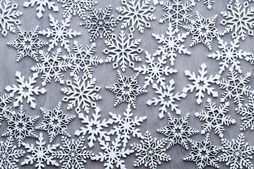 Christmas, New Year wooden decoration snowflake.