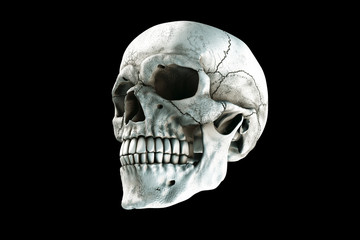 Obraz premium Human skull on Rich Colors a dark background. The concept of death, horror. A symbol of spooky Halloween. 3d rendering illustration.