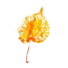 Autumn leaf. Drawing by paints. Design element.