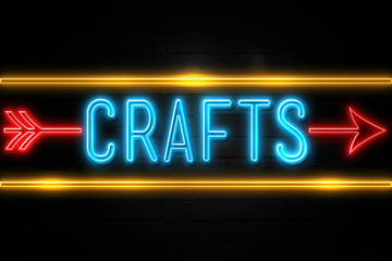 Crafts  - fluorescent Neon Sign on brickwall Front view