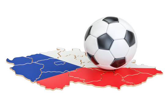 Football ball with map of Czech Republic concept, 3D rendering