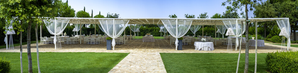 celebrating with catering arrangement on park garden outdoors background