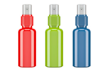 Set of colored spray bottles, 3D rendering