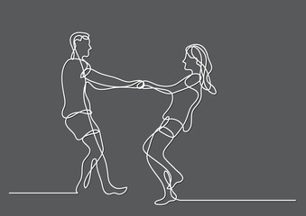 continuous line drawing of loving couple having fun