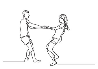 continuous line drawing of loving couple having fun