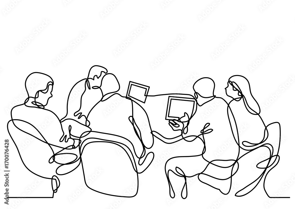 Poster continuous line drawing of working group of team members