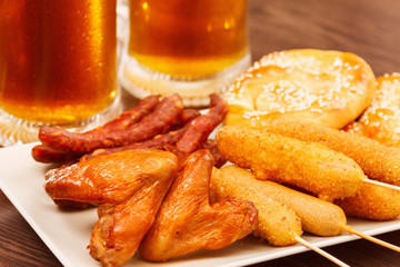 German national dishes with beer. Oktoberfest traditional food