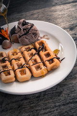 Waffles with ice cream