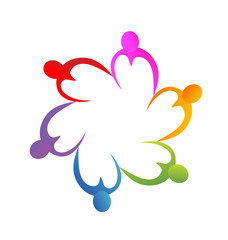 Teamwork group of supportive people holding hands vector logo