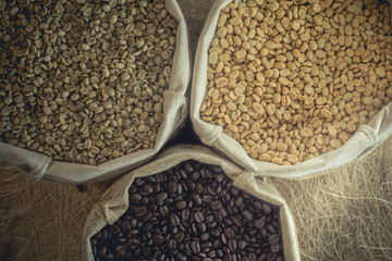Obraz premium Coffee bean roasted and unroasted.