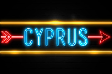 Cyprus  - fluorescent Neon Sign on brickwall Front view