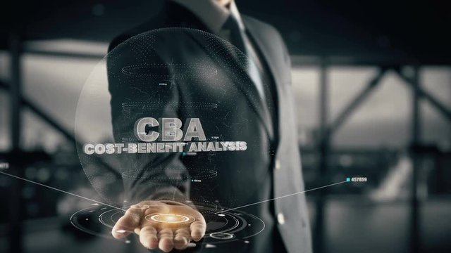 CBA-Cost-Benefit Analysis with hologram businessman concept
