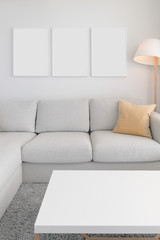 Set of 3 Blank Poster Frames in a Living Room