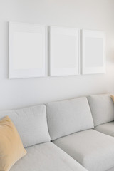 Set of 3 Blank Poster Frames in a Living Room