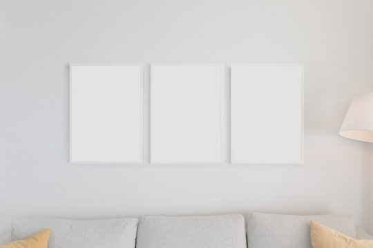 Set of 3 Blank Poster Frames in a Living Room