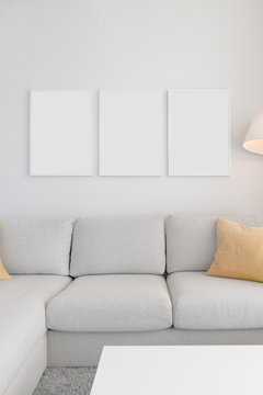 Set of 3 Blank Poster Frames in a Living Room