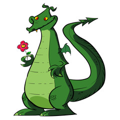 Cartoon dragon holding flower