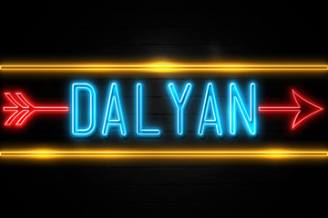 Dalyan  - fluorescent Neon Sign on brickwall Front view