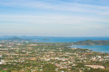 Fototapeta na wymiar Panoramic view from the hill Big Buddha in Phuket Thailand