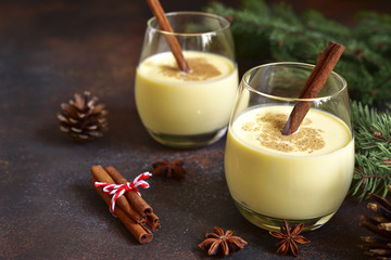 Winter spicy hot drink eggnog,traditional english recipe.