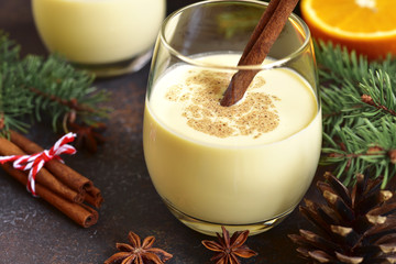 Winter spicy hot drink eggnog,traditional english recipe.