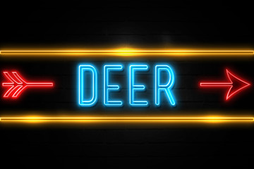 Deer  - fluorescent Neon Sign on brickwall Front view