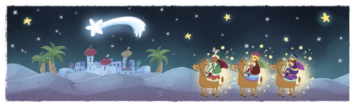 reyes magos siguiendo la estrella