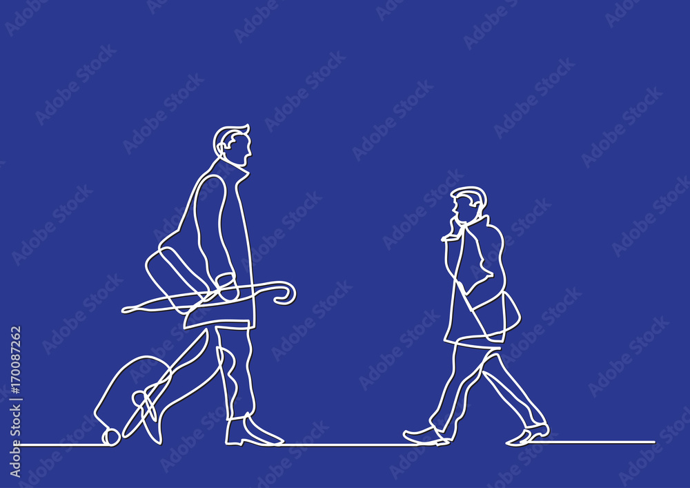 Poster one line drawing of commuters passing by