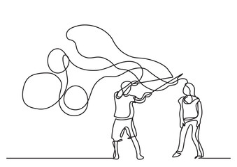 one line drawing of couple making soap bubbles