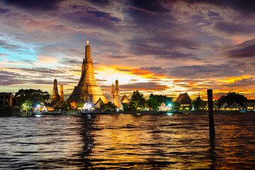 Wat Arun temple at sunset, Bangkok Thailand