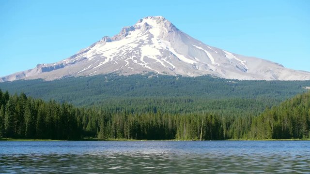 Mount Hood reflected on Trillium Lake Cascade Range in Oregon USA