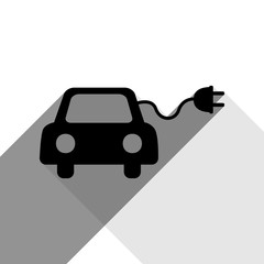 Eco electric car sign. Vector. Black icon with two flat gray shadows on white background. © asmati