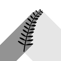 Olive twig sign. Vector. Black icon with two flat gray shadows on white background.