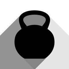 Fitness Dumbbell sign. Vector. Black icon with two flat gray shadows on white background.